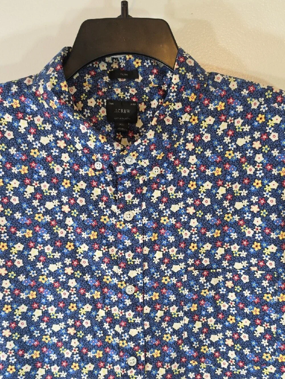 J Crew Men's Short-Sleeve Navy Floral Button-Up Slim Shirt XXLarge